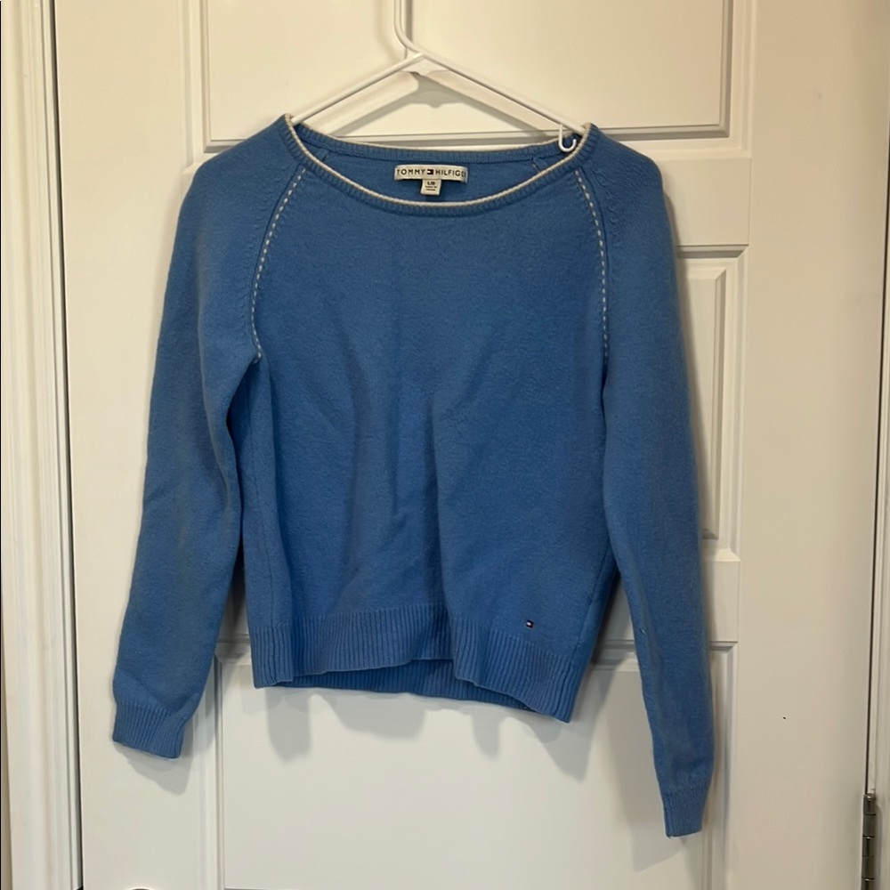 Tommy Hilfiger Blue Crew Neck Sweater with Ribbed Trim